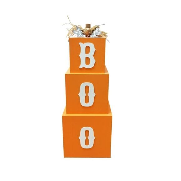 Nib Wooden Orange Halloween "Boo" Stacking Boxes Decor - Picture 1 of 3